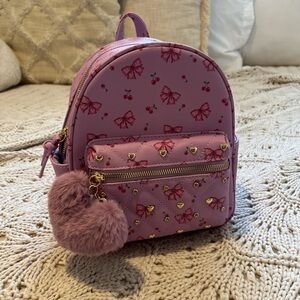 Mini Mauve Kids Backpack with Heart and Bow Design